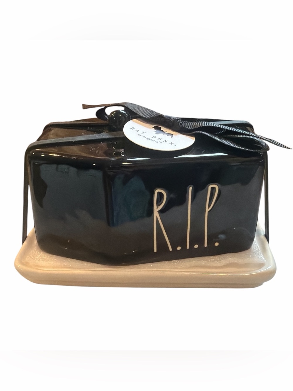 Rae Dunn RIP Coffin Butter Dish Black